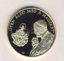 Bognár György (1944-) / Lebó Ferenc (1960-) 1991. "II.János Pál pápa látogatása - Budapest" aranyozott emlékérem (d=43mm) T:PP