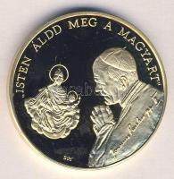 Bognár György (1944-) / Lebó Ferenc (1960-) 1991. "II.János Pál pápa látogatása - Pécs" aranyozott emlékérem (d=43mm) T:PP