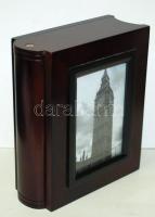 Fényképalbum könyvborítót imitáló dekoratív fa tokban /  Photo album in wooden binding