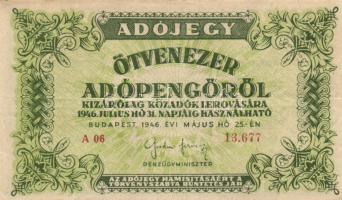 1946. 10.000AP (2x) kétféle + 50.000AP (2x) kétféle + 100.000AP (2x) kétféle + 500.000AP + 1.000.000...