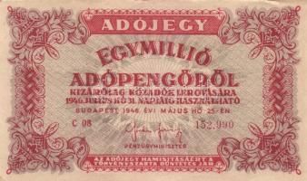 1946. 10.000AP (2x) kétféle + 50.000AP (2x) kétféle + 100.000AP (2x) kétféle + 500.000AP + 1.000.000...