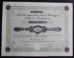 1925. "Fuchs G. Első Magyar Tizedes és Százados Hidmérleggyár Budapesten Részvénytársaság" részvénye 10P-ről, szelvényekkel, kiváló állapotban