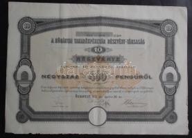 1931. "A Kőbányai Takarékpénztár Részvény-Társaság" részvénye 400P-ről szelvényekkel, szép állapotban