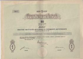 1942. "Magyar Hegyvidéki Bortermelők Értékesítő Szövetkezete" üzletrész 10P-ről szelvényekkel