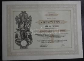 Nagyléta 1939. "Nagylétai Egyesült Takarékpénztár és Bank Részvénytársaság" részvénye 10P-ről szelvényekkel, kiváló állapotban