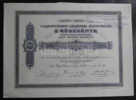 Hajdúböszörmény 1922. "Hajdúböszörményi Kötszövőgyár Részvénytársaság" részvénye 1000K-ról szelvényekkel, kiváló állapotban, felülbélyegzéssel