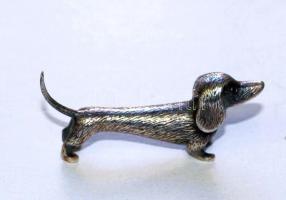 Régi, kézzel készített, ezüstözött fém daxli / 
Tiny old silver plated hand made metal dachshund fig...