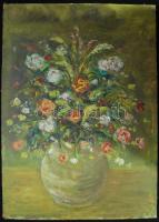 V.É. jelzéssel: Virágcsendélet, olaj, farost, 41x29,5cm
