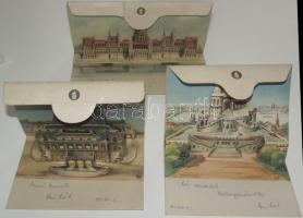 1959 - 3 db szellemes, kinyitható, 3 dimenziós Budapest képeslap (Halászbástya, Parlament, Opera)