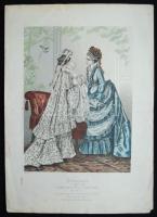 1871-1876 10db divatkép melléklet a "Divat" című magazinhoz, színezett metszetek / 
10 col...