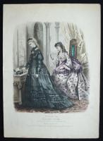 1871-1876 10db divatkép melléklet a "Divat" című magazinhoz, színezett metszetek / 
10 col...