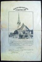 Szopos Sándor(1881-1954): A dési református templom 1926, fametszet konfirmációi emléklapon, jelzett, 49x33cm