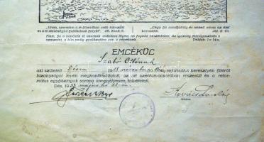 Szopos Sándor(1881-1954): A dési református templom 1926, fametszet konfirmációi emléklapon, jelzett...