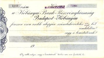 ~1940. "Kőbányai Bank Részvénytársaság Budapest-Kőbányán" kitöltetlen csekk
