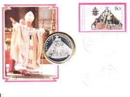 NSZK 1987. "II. János Pál pápa - Mariológia Kongresszus Kevelaer" ezüstözött emlékérem érmés borítékon elsőnapi bélyeggel és bélyegzővel T:1 GFR 1987. "Pope John Paul II - Mariology Congress Kevelaer" medallic letter with first day of issue stamps C:Unc