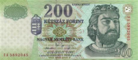 2005. 200Ft "FA" (2x) egymás utáni sorszámmal T:I-(apró sarokhajlás)