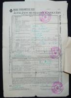 1944/1946 Általános munkaadói igazolvány a Nemzetközi Vöröskereszt pecsétjével, mellékelve egy lakás...