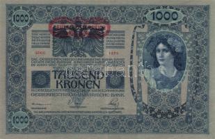 1902. 1000K piros "Deutschösterreich" felülbélyegzéssel T:II(nincs törve)