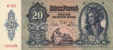 1941. 20P (3x) egymás utáni sorszámmal T:I-,II(csak a sarkok hajtottak, egyik foltos)