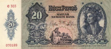 1941. 20P (3x) egymás utáni sorszámmal T:I-,II(csak a sarkok hajtottak, egyik foltos)