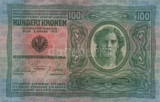 1912. 100K német mindkét oldal "Deutschösterreich" felülbélyegzéssel T:II-(kis papírszakad...