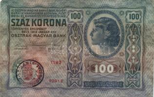1912. 100K (2x) "Deutschösterreich" felülbélyegzés / román körbélyegzővel T:II-,III