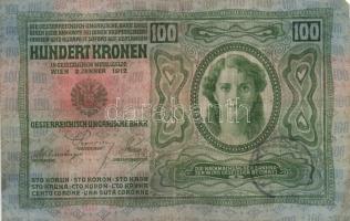 1912. 100K (2x) "Deutschösterreich" felülbélyegzés / román körbélyegzővel T:II-,III