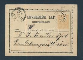 díjjegyes levelezőlap 2kr "MEZŐ KOVÁCSHÁZA" - "WIEN", PS-card 2kr "MEZŐ KOVÁCSHÁZA" - "WIEN"