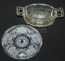 Kis üveg tétel: 2 db 22×16 cm kínáló tál, 16×8 cm  kosár, d:13 cm kör alakú kínáló
