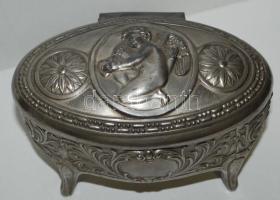 Angyalkával díszített bélelt ón ékszeres dobozka 9x13cm