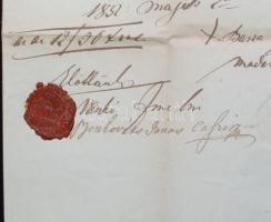 3kr okirati szignettás dokumentum, viaszpecséttel (1857)