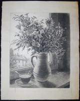 Paulovits Pál (1892-?): Csendélet, rézkarc, papír, 45,5x36,5cm (sérült!)