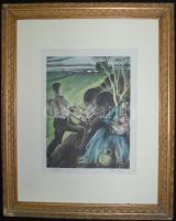 Ruzicskay György (1896-1993): Szántás, ofszet, keretben, 47x38cm