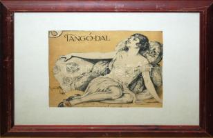 Faragó jelzéssel: Tangó-dal, lithográfia (plakátrészlet), üvegezett keretben, 35x45cm (sérült!)