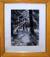 1963 Fock A. jelzéssel: Téli erdő, olaj-farost, üvegezett keretben, paszpartuban 38x31cm