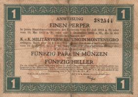 Montenegro/Cetinje 1917. K.u.K. utalvány 1 perperről T:III Montenegro/Cetinje 1917. "K.u.K." voucher about 1 Perper C:F
