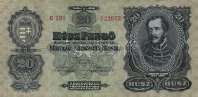 1930. 20P + 1936. 10P "1944 NOV 16." sarló kalapács felülnyomással + 1945. 50P "A II.-ik Világháború katonahőseinek örök emlékezetére...." felülnyomással T:III