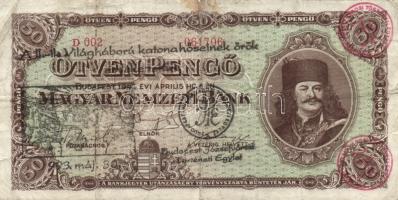 1930. 20P + 1936. 10P "1944 NOV 16." sarló kalapács felülnyomással + 1945. 50P "A II....