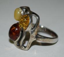 Kézzel készített ezüst (Ag) art deco gyűrű borostyánnal díszítve / Handmade silver art deco ring with amber 6,6gr size: 58