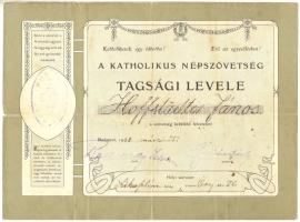 1908. A Katholikus Népszövetség Tagsági Levele