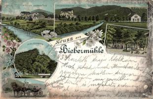 Biebermühle with railway station litho