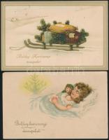 6 db karácsonyi üdvözlőlap lithokkal az 1910-es évekből