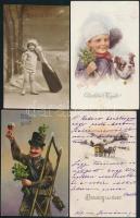 5 db háború előtti, újévi üdvözlőlap, közte két lithoval