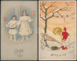 10 db háború előtti, újévi üdvözlőlap, közte két lithoval