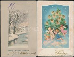 5 db karácsonyi üdvölőlap 1910 előttről, lithokkal