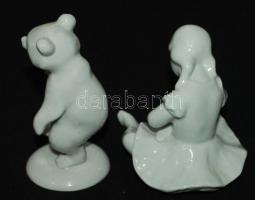 2 db kispesti porcelán: táncoló medve, kislány a játék babával, hibátlanok, jelzettek, m: 9 cm