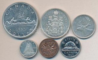 Kanada 1965. 1c, 5c, 10c Ag, 25c Ag, 50c Ag, 1$ Ag "Kenu" T:1-,2,PP Canada 1965. 1 cent, 5 cent, 10 cent Ag, 25 cent Ag, 50 cent Ag, 1 Dollar Ag "Canoe" C:AU,XF,PP
