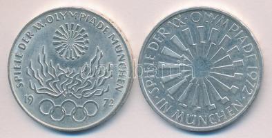 NSZK 1972D. 10M Ag "Olimpia-München/Olimpiai Láng" + 1972F 10M Ag "Olimpia / Spirál&q...