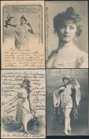 5 db magyar színésznőket ábrázoló motívumlap 1900 és 1903 közöttről