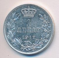 Szerbia 1912. 1D Ag "I. Péter" T:2 Serbia 1912. 1 Dinar Ag "Petar I" C:XF